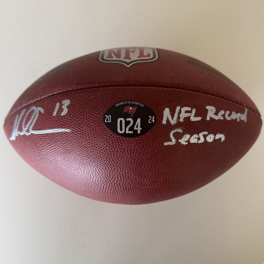 Mike Evans GAME USED 💪 Hand Signed 🖊️ + Inscribed Football 🏈 Tampa Bay Buccaneers 24-25 Season Inscribed "NFL Record Season"