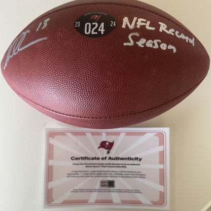 Mike Evans GAME USED 💪 Hand Signed 🖊️ + Inscribed Football 🏈 Tampa Bay Buccaneers 24-25 Season Inscribed "NFL Record Season"