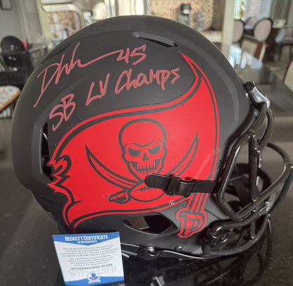 Devin White Signed✍️Tampa Bay Buccaneers🏴‍☠️Full-Size Authentic On-Field Eclipse Alternate Speed Helmet Inscribed "SB LV Champs" 🏈