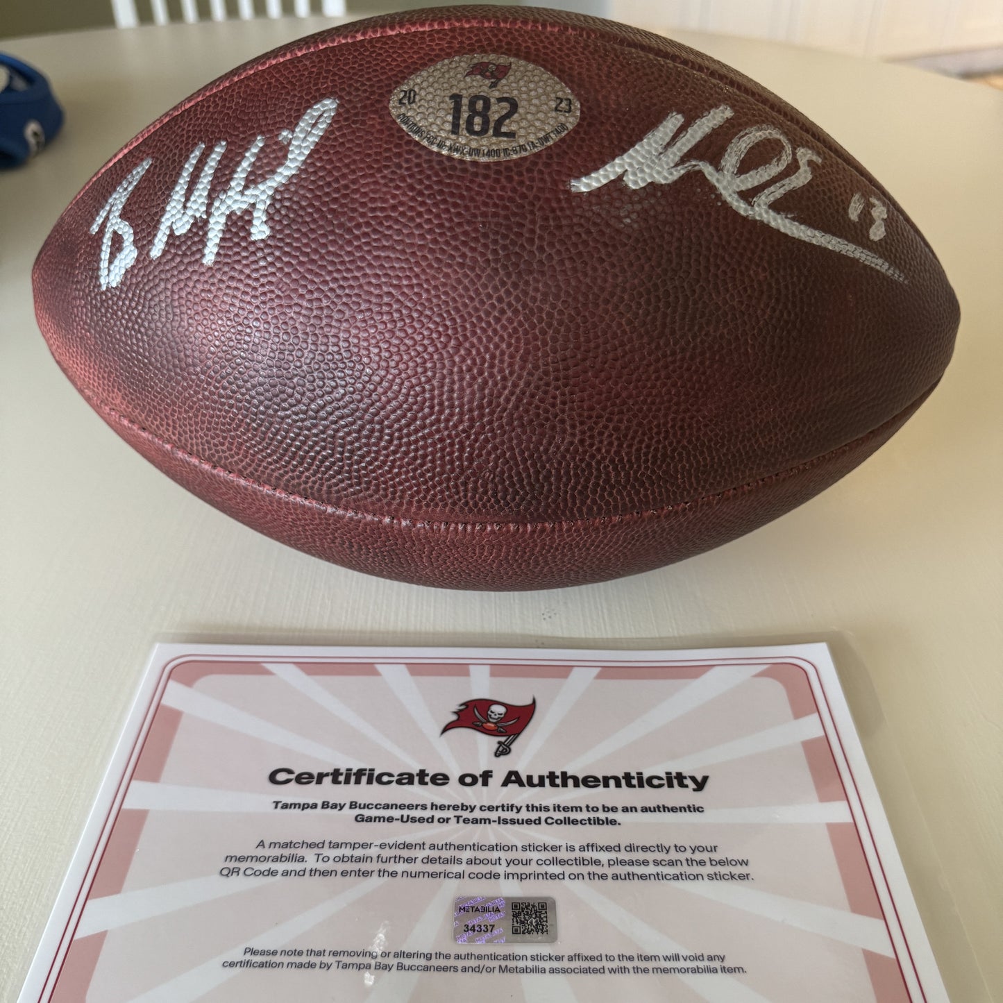Baker Mayfield + Mike Evans GAME USED 💪 Signed 🖊️ Wilson DUKE Ball Tampa Bay Buccaneers Proof of Authenticity included 📄
