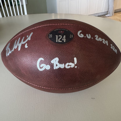 Baker Mayfield GAME USED 💪 and Signed + Inscribed Tampa Bay Buccaneers Wilson DUKE Ball Inscribed "G.U. 2024 Szn   Go Bucs!" Proof of Authenticity included 📄