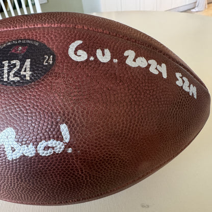 Baker Mayfield GAME USED 💪 and Signed + Inscribed Tampa Bay Buccaneers Wilson DUKE Ball Inscribed "G.U. 2024 Szn   Go Bucs!" Proof of Authenticity included 📄