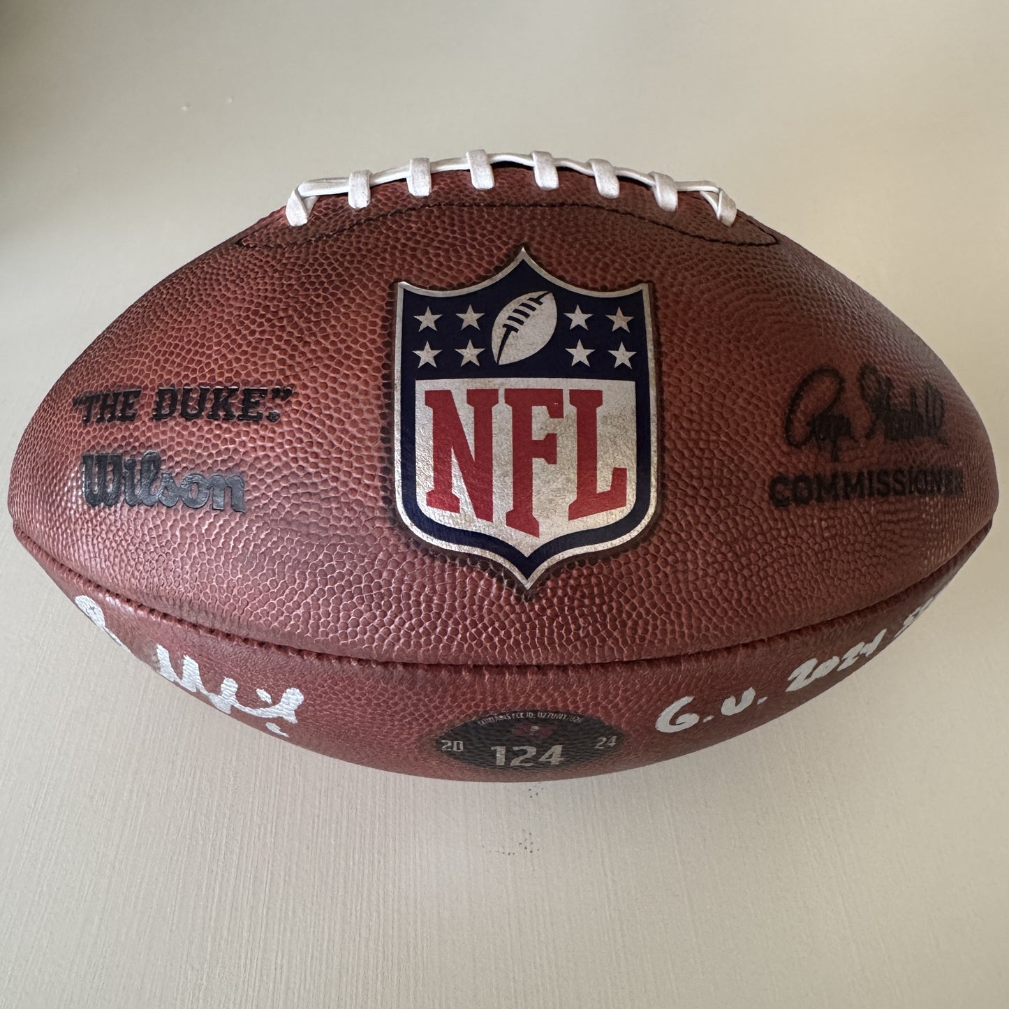 Baker Mayfield GAME USED 💪 and Signed + Inscribed Tampa Bay Buccaneers Wilson DUKE Ball Inscribed "G.U. 2024 Szn   Go Bucs!" Proof of Authenticity included 📄