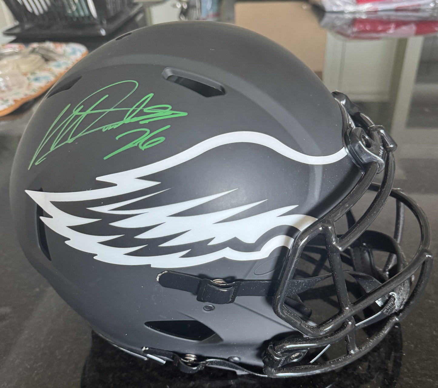 Miles Sanders Signed ✍️ Philadelphia Eagles 🦅 Full-Size Authentic On-Field Eclipse Alternate Speed Helmet🏈