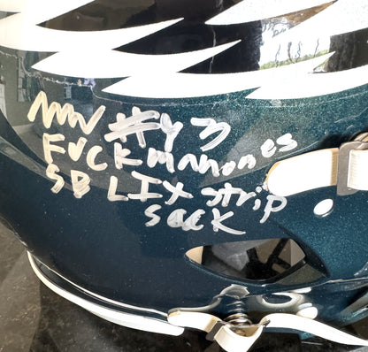 Brandon Graham + Milton Williams Signed + Inscribed Philadelphia Eagles🦅Full-Size Authentic NFL Speed Helmet - "F Brady SB LII Strip Sack" & "F Mahomes SB LIX Strip Sack"