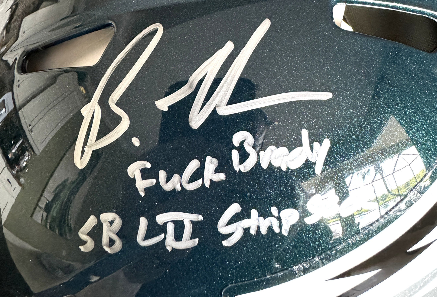 Brandon Graham + Milton Williams Signed + Inscribed Philadelphia Eagles🦅Full-Size Authentic NFL Speed Helmet - "F Brady SB LII Strip Sack" & "F Mahomes SB LIX Strip Sack"