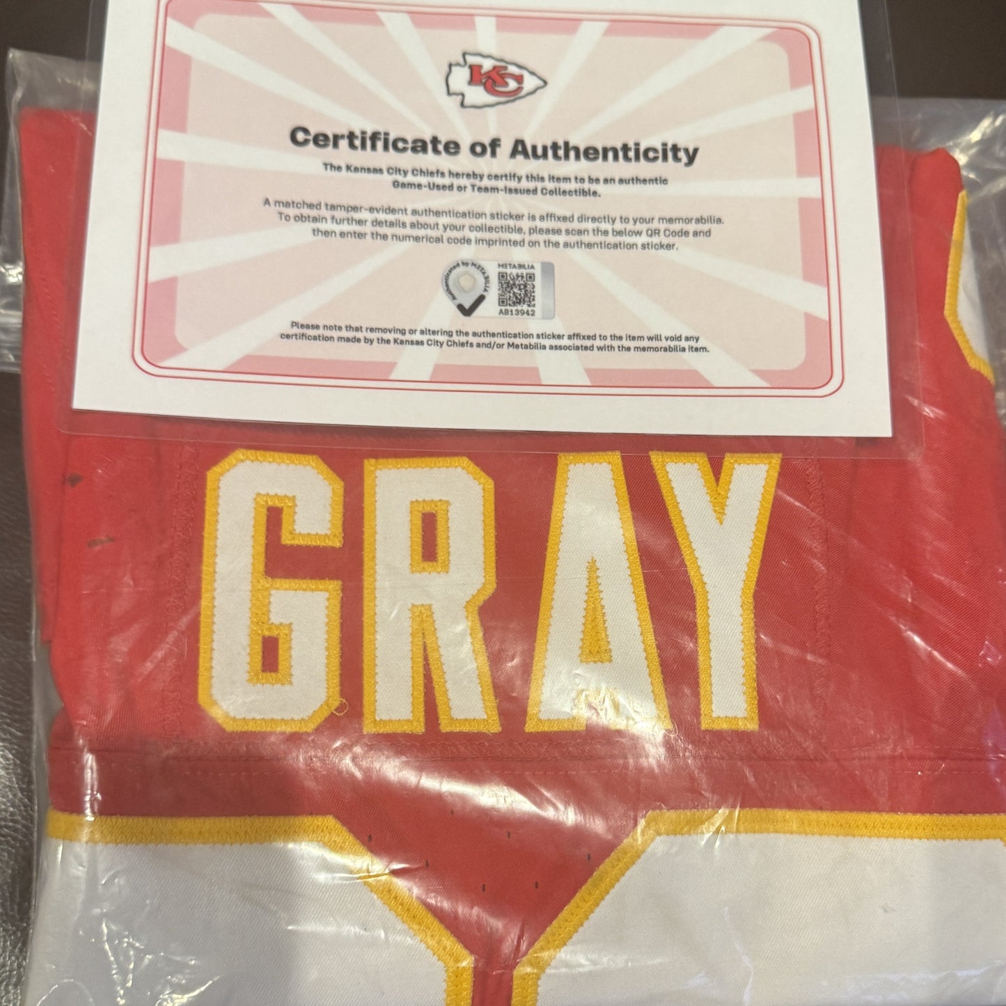 Noah Gray GAME WORN 💪 09/28/25 Kansas City Chiefs Nike NFL Jersey🎽vs. Baltimore Ravens - COA included 🛡️