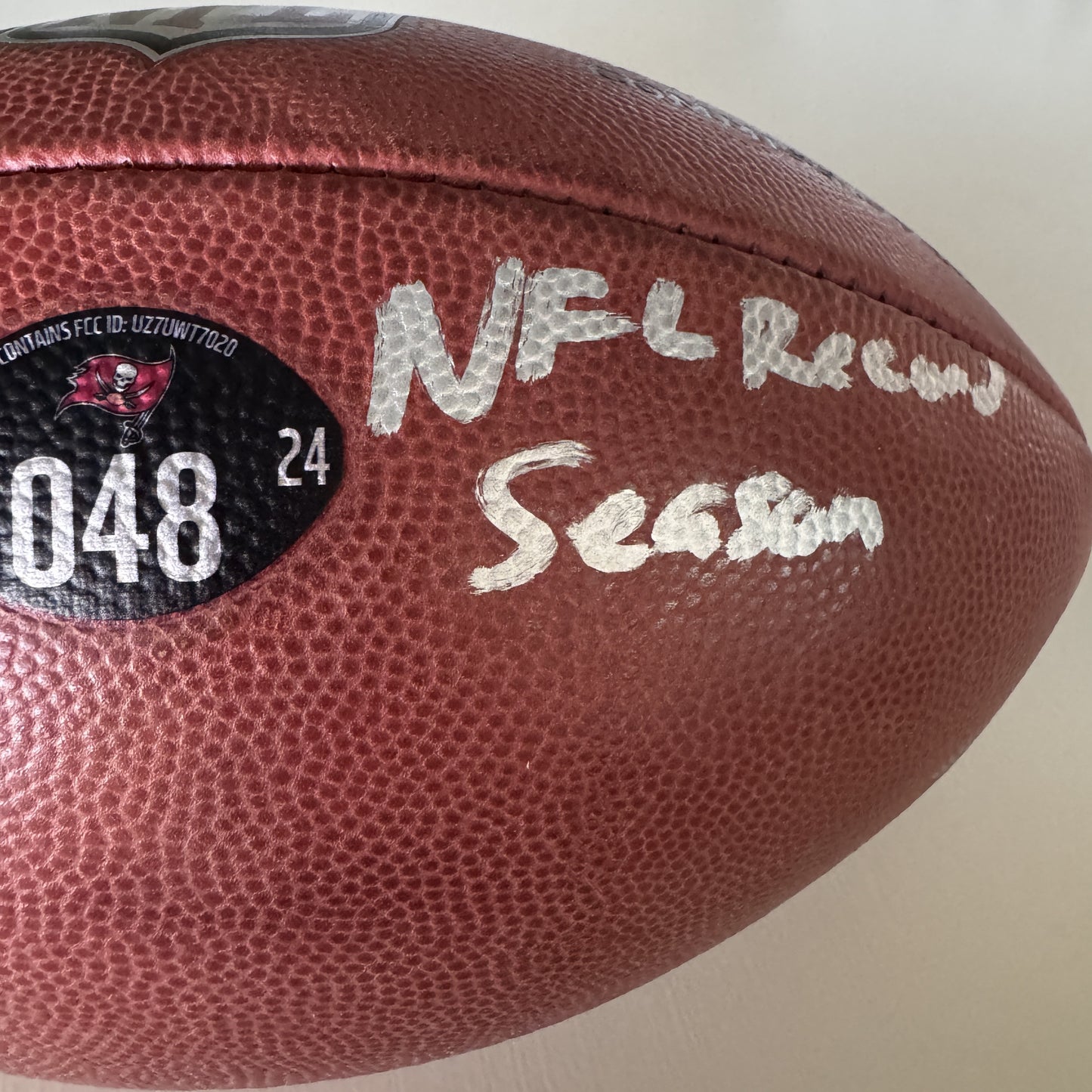 Mike Evans GAME USED 💪 Signed + Inscribed ✍️🖊️ Tampa Bay Buccaneers Wilson Duke Football 24-25 Season Inscribed "NFL Record Season" with Proof of Authenticity 🛡️