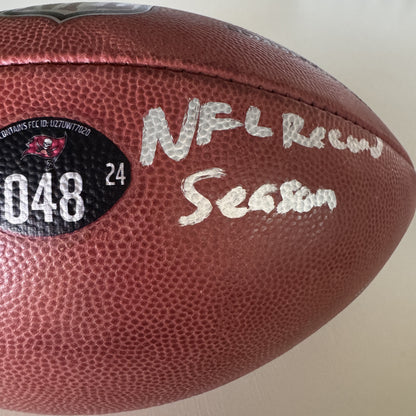 Mike Evans GAME USED 💪 Signed + Inscribed ✍️🖊️ Tampa Bay Buccaneers Wilson Duke Football 24-25 Season Inscribed "NFL Record Season" with Proof of Authenticity 🛡️