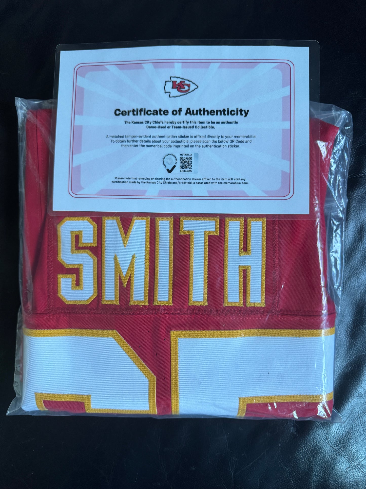 Trey Smith GAME WORN 10/19/25 Kansas City Chiefs Nike NFL Jersey 🎽 vs. Las Vegas Raiders inc. COA 🛡️
