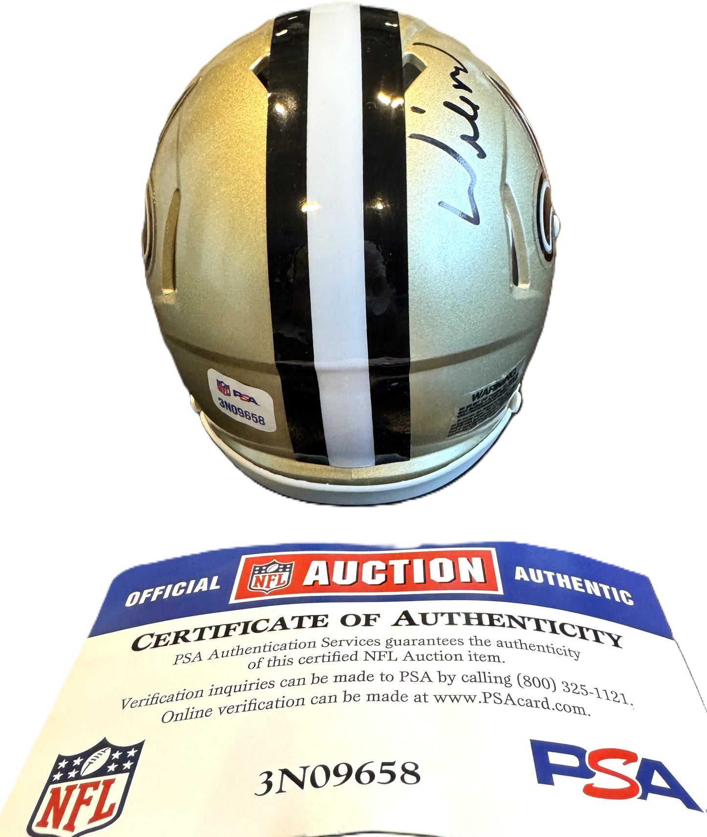 Willie Roaf Hand Signed ✍️ New Orleans Saints⚜️Replica Slate Speed Mini Helmet with "HOF 12" Inscription 🏈 Also includes PSA COA 🛡️