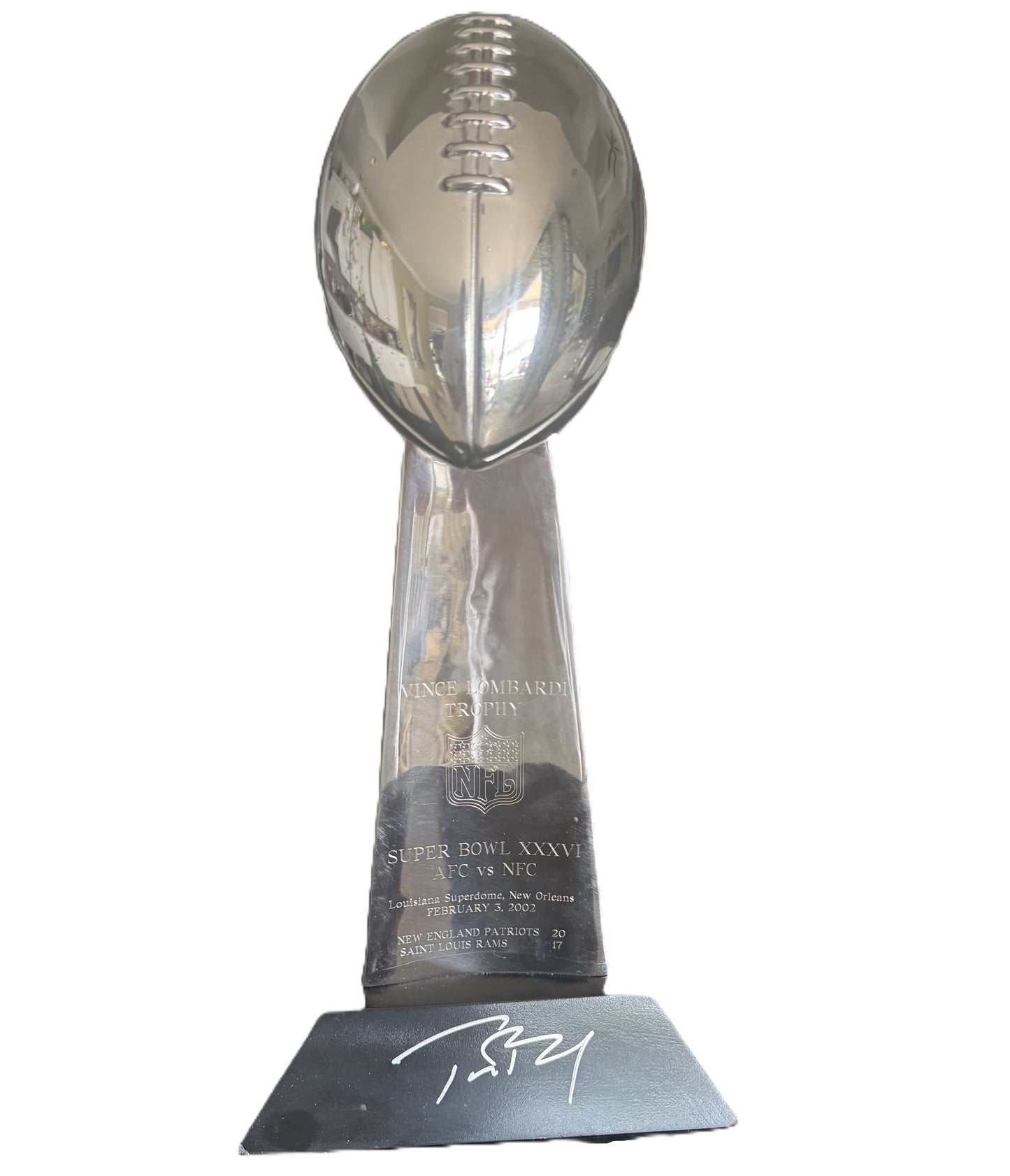 TOM BRADY 🐐 Hand Signed New England Patriots Super Bowl XXXVI Replica Vince Lombardi Trophy inc. COA 💥