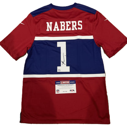 Malik Nabers Signed 🖊️ New York Giants Throwback Replica Nike NFL Jersey 👕 Also includes PSA Authenticity 🛡️