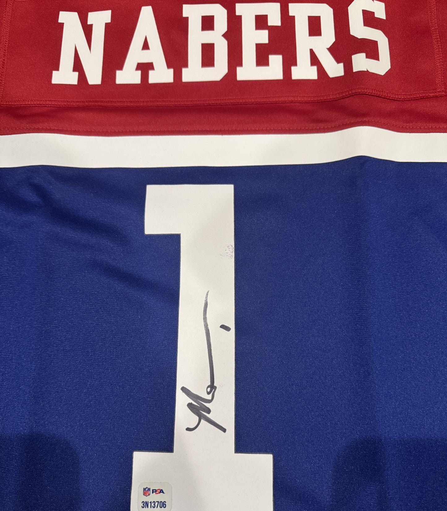 Malik Nabers Signed 🖊️ New York Giants Throwback Replica Nike NFL Jersey 👕 Also includes PSA Authenticity 🛡️