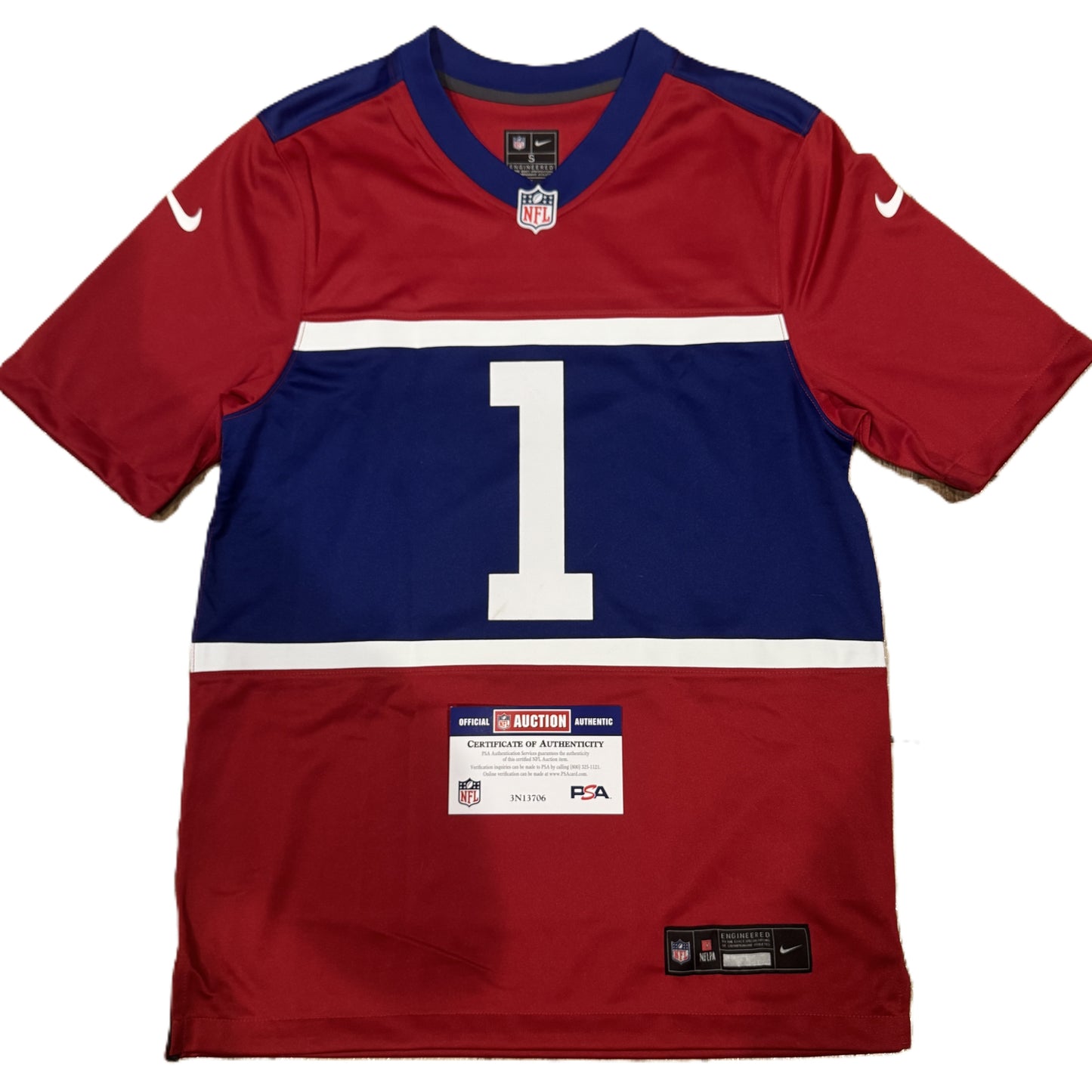 Malik Nabers Signed 🖊️ New York Giants Throwback Replica Nike NFL Jersey 👕 Also includes PSA Authenticity 🛡️