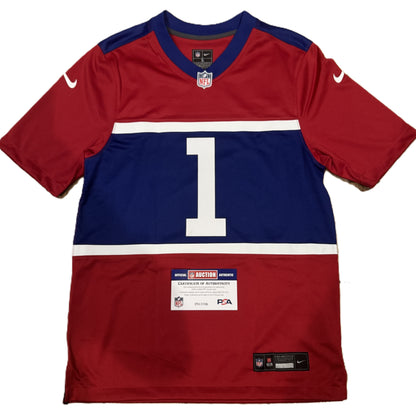 Malik Nabers Signed 🖊️ New York Giants Throwback Replica Nike NFL Jersey 👕 Also includes PSA Authenticity 🛡️