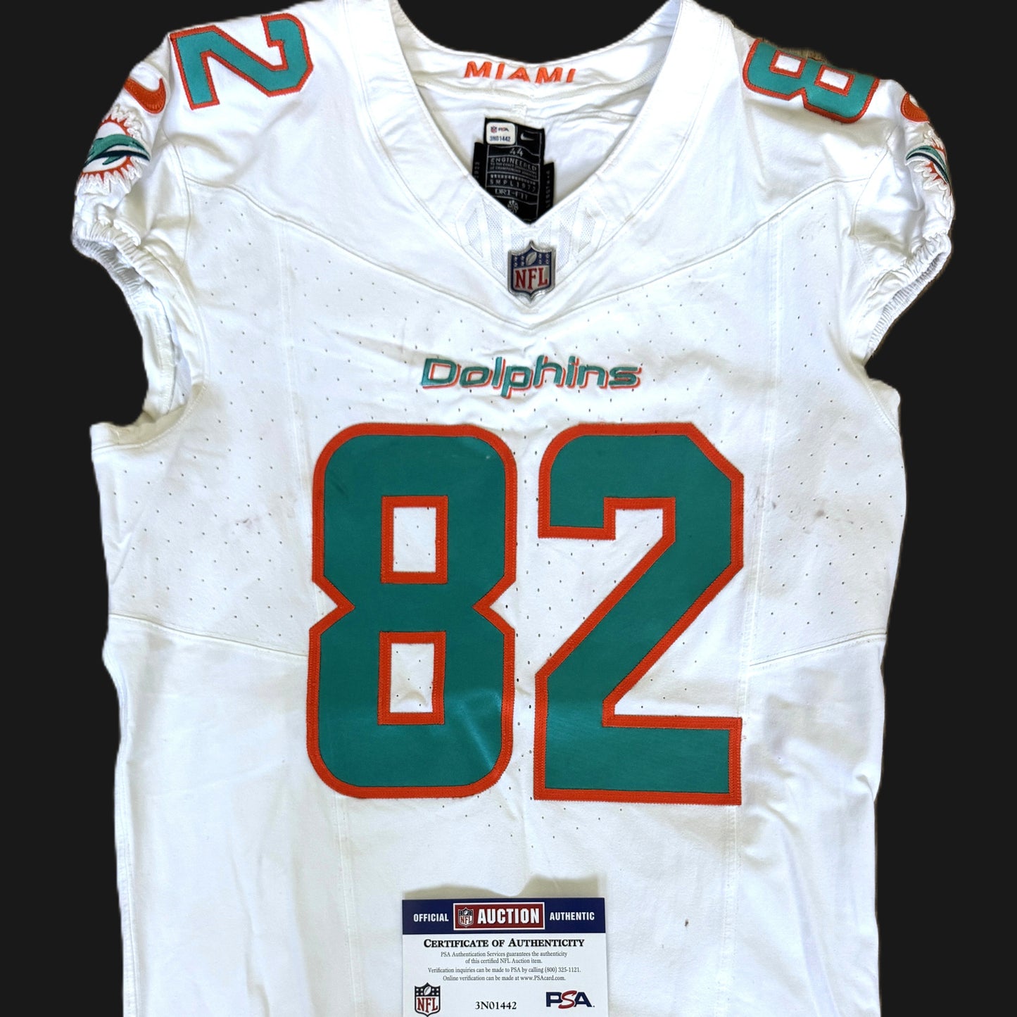 Tyler Kroft GAME USED 💪 11/05/2023 Miami Dolphins 🐬 Nike On-Field NFL Jersey🎽 includes PSA Authenticity 🛡️ vs Kansas City Chiefs