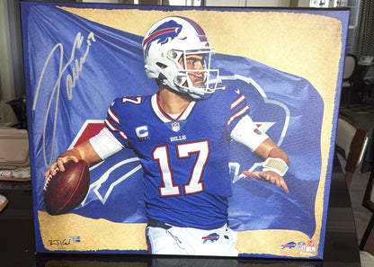Josh Allen Hand-Signed✍️Buffalo Bills🦬20" x 24" NFL Canvas Giclee Limited Edition of 17