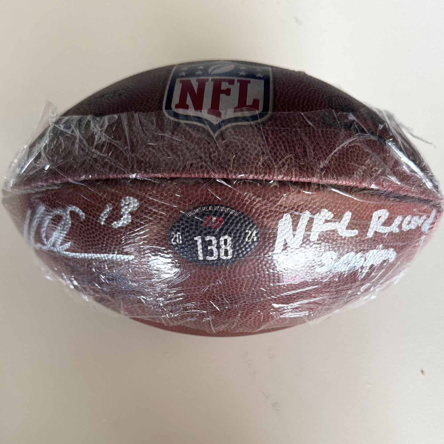 Mike Evans GAME USED Signed + Inscribed "NFL Record Season" Wilson Duke Ball Tampa Bay Buccaneers 24-25 Season Inc. Proof of Authenticity 🛡️