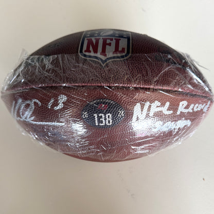 Mike Evans GAME USED Signed + Inscribed "NFL Record Season" Wilson Duke Ball Tampa Bay Buccaneers 24-25 Season Inc. Proof of Authenticity 🛡️