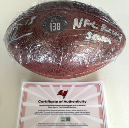 Mike Evans GAME USED Signed + Inscribed "NFL Record Season" Wilson Duke Ball Tampa Bay Buccaneers 24-25 Season Inc. Proof of Authenticity 🛡️