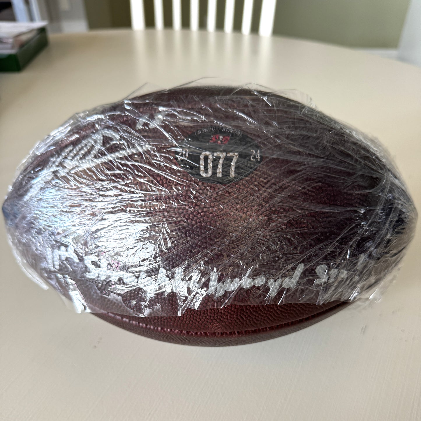 Mike Evans GAME-USED Signed & Inscribed Tampa Bay Buccaneers Duke Ball 24-25 Season Inscription reads “11th Straight 1,000 yd Szn!”