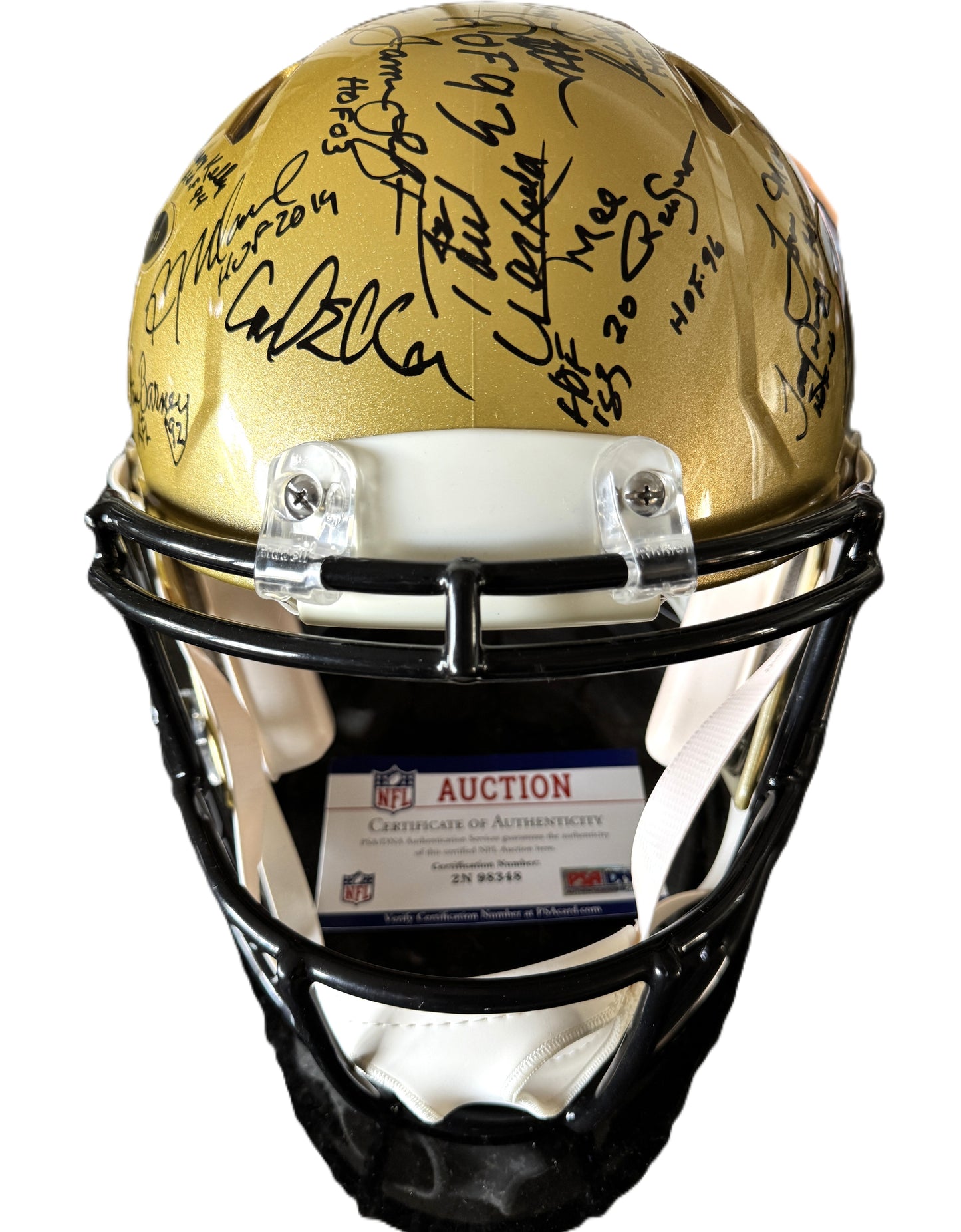Multi Signed over 25 signatures ✍️ Gold 🟡 100th 💯 Season Authentic Full-size Speed NFL Helmet ✨ with PSA 🛡️Authenticity 🖊️Tony Dungy Mel Renfro Tim Brown Bobby Beathard Anthony Muñoz