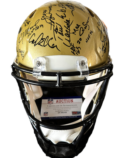 Multi Signed over 25 signatures ✍️ Gold 🟡 100th 💯 Season Authentic Full-size Speed NFL Helmet ✨ with PSA 🛡️Authenticity 🖊️Tony Dungy Mel Renfro Tim Brown Bobby Beathard Anthony Muñoz