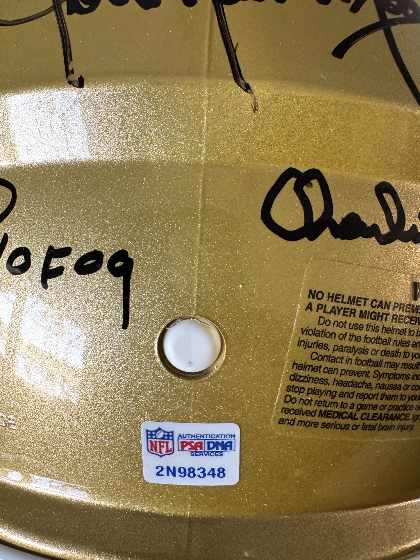 Multi Signed over 25 signatures ✍️ Gold 🟡 100th 💯 Season Authentic Full-size Speed NFL Helmet ✨ with PSA 🛡️Authenticity 🖊️Tony Dungy Mel Renfro Tim Brown Bobby Beathard Anthony Muñoz