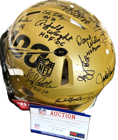 Multi Signed over 25 signatures ✍️ Gold 🟡 100th 💯 Season Authentic Full-size Speed NFL Helmet ✨ with PSA 🛡️Authenticity 🖊️Tony Dungy Mel Renfro Tim Brown Bobby Beathard Anthony Muñoz