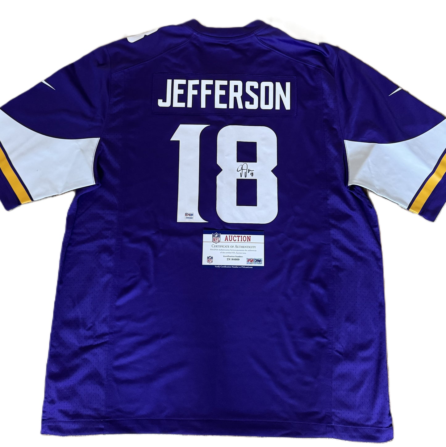 Justin Jefferson Hand Signed Minnesota Vikings ⚔️ Replica Nike NFL Jersey 👕 Also includes Authenticity 🛡️