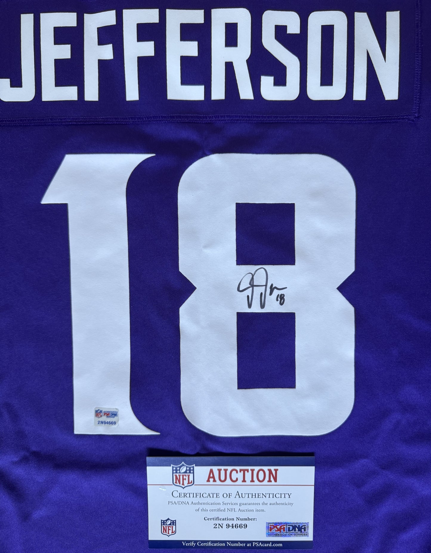 Justin Jefferson Hand Signed Minnesota Vikings ⚔️ Replica Nike NFL Jersey 👕 Also includes Authenticity 🛡️