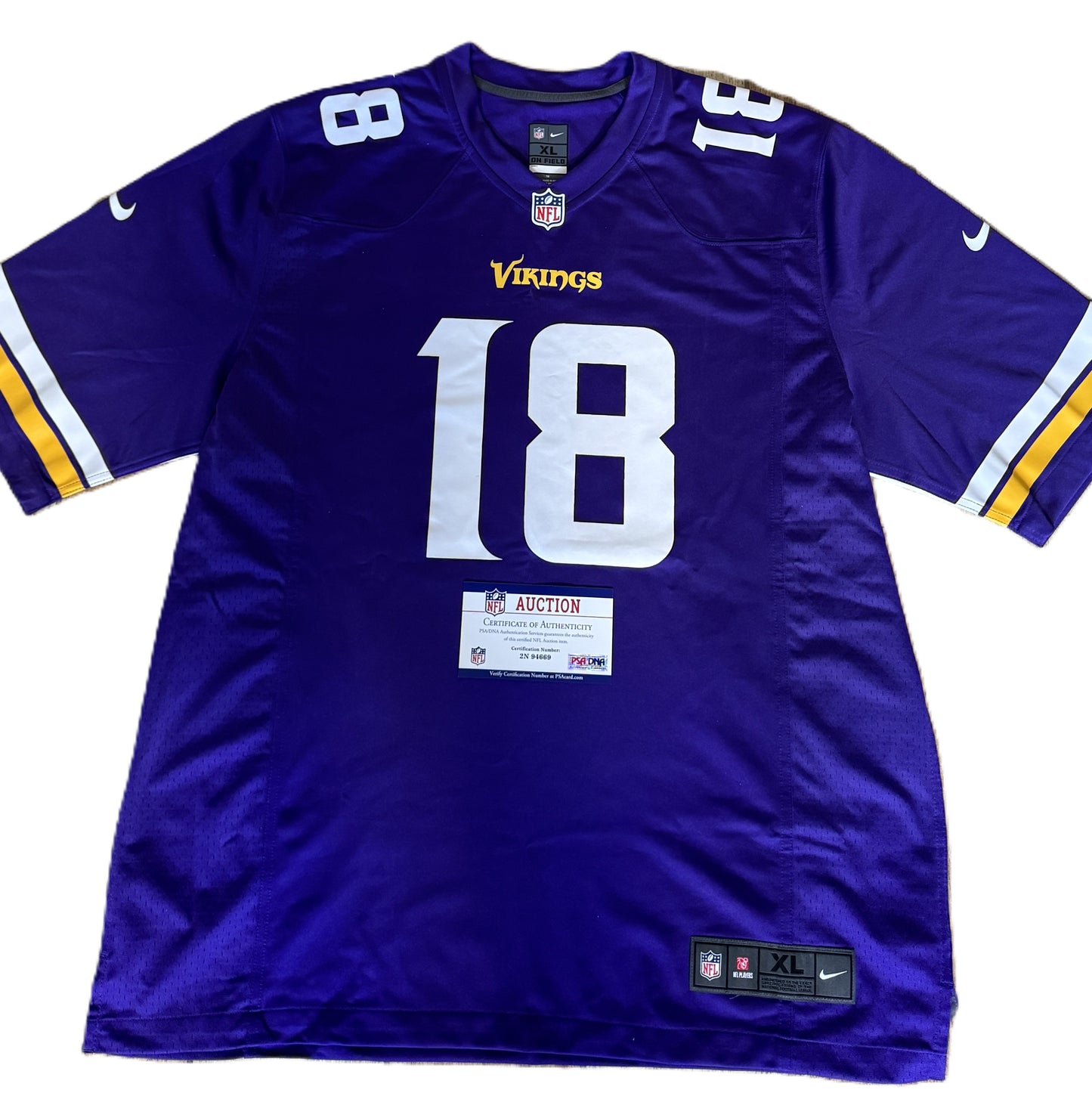 Justin Jefferson Hand Signed Minnesota Vikings ⚔️ Replica Nike NFL Jersey 👕 Also includes Authenticity 🛡️
