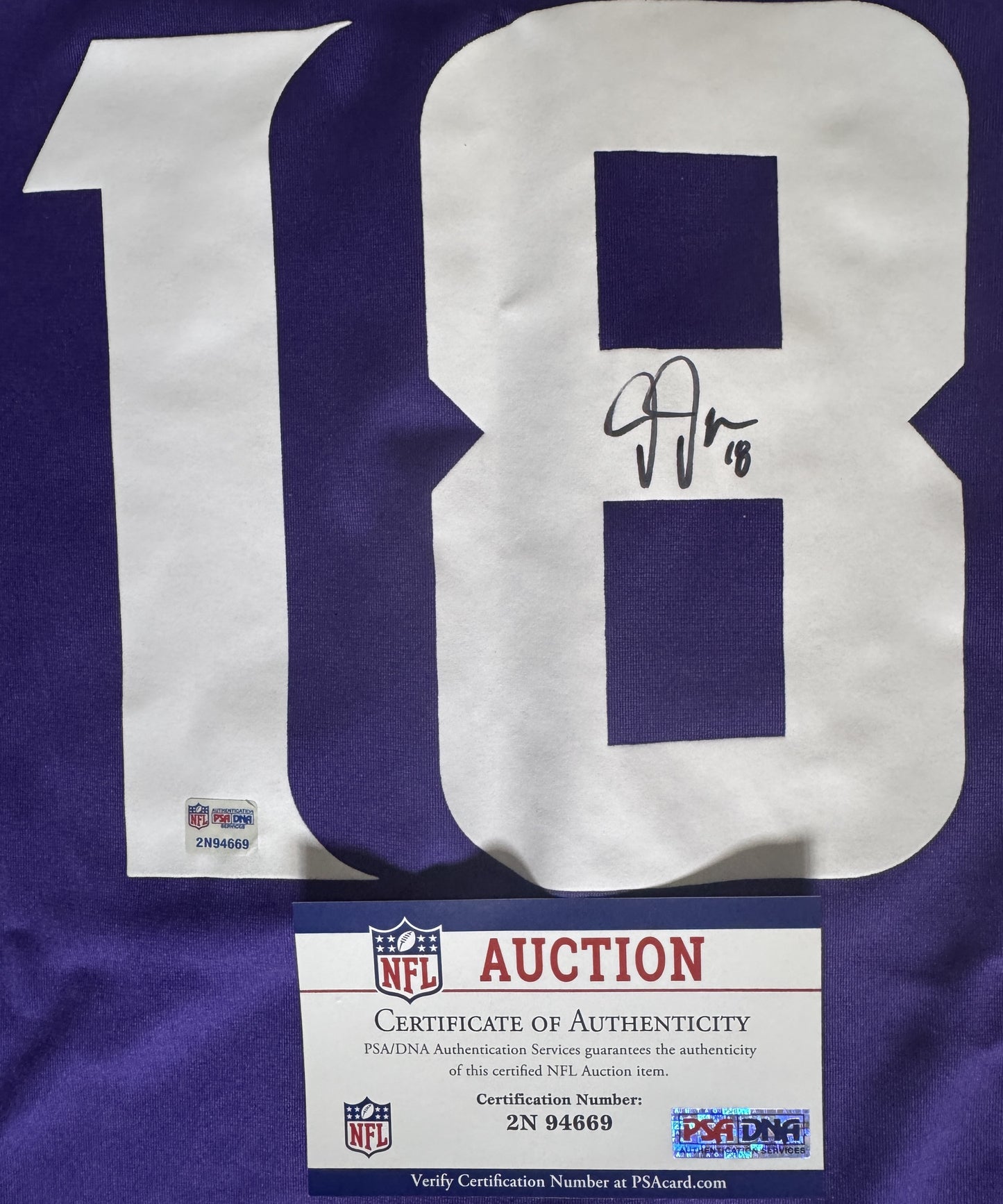 Justin Jefferson Hand Signed Minnesota Vikings ⚔️ Replica Nike NFL Jersey 👕 Also includes Authenticity 🛡️