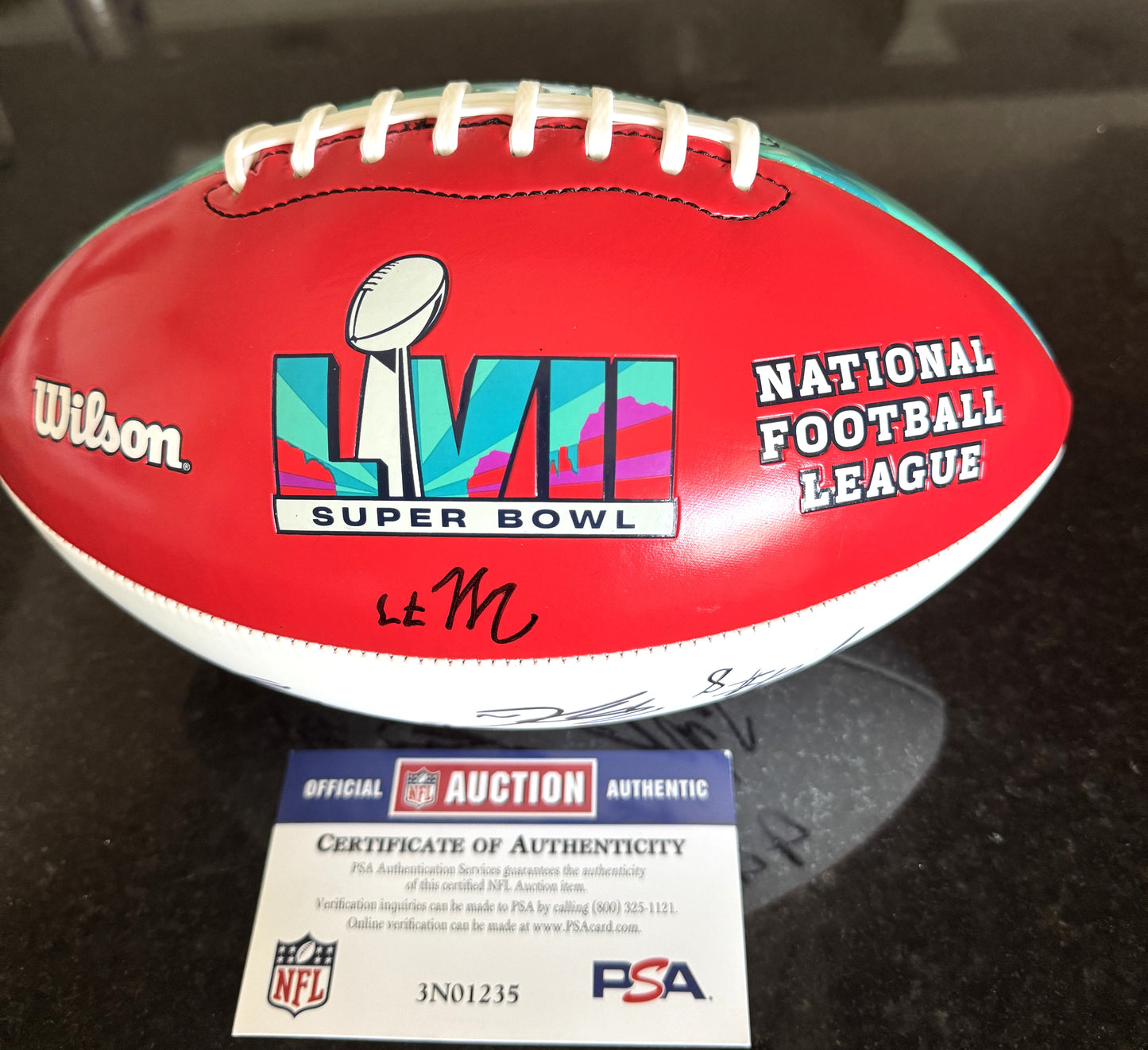 Travis Kelce Signed✍️Kansas City Chiefs Super Bowl 57 Ball With over 15 Signatures inc. Travis Kelce, Jerrick McKinnon, Harrison Butker, Nick Allegretti, Andrew Wylie...