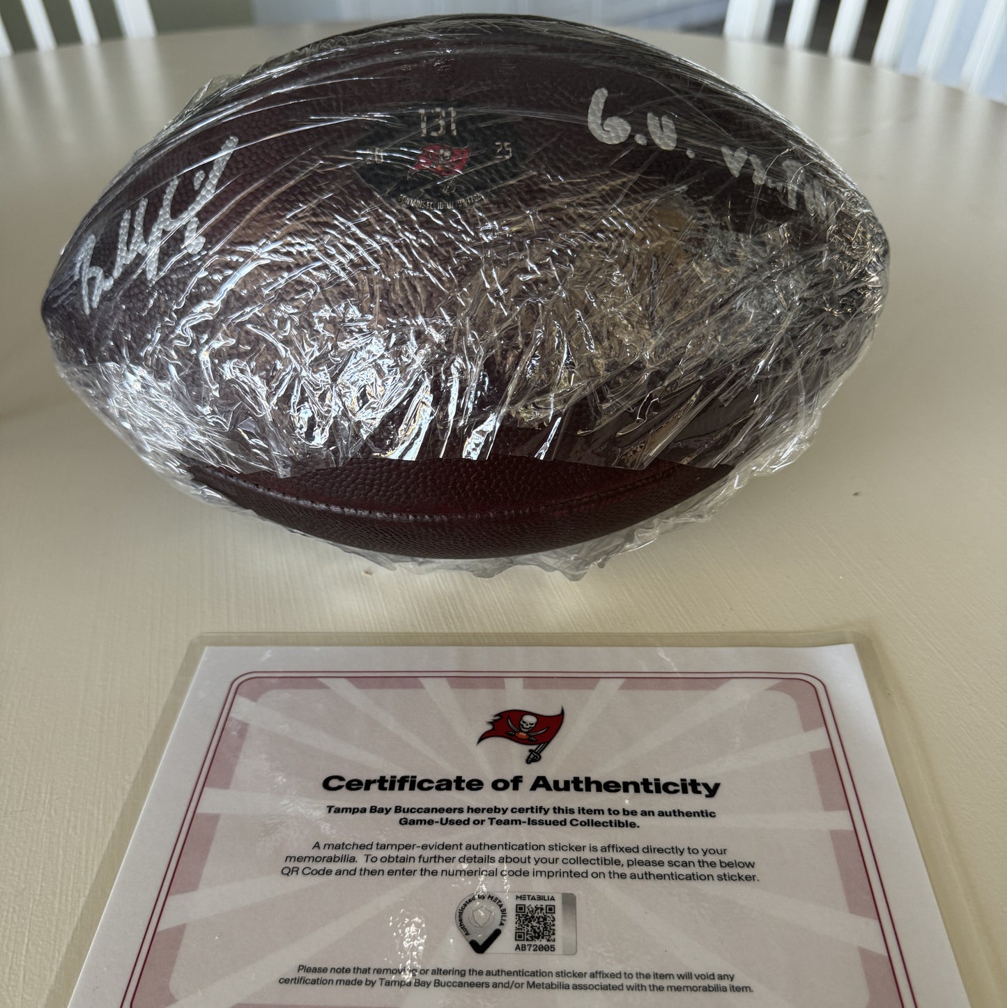 Baker Mayfield GAME USED 09/28/2025 Signed + Inscribed Tampa Bay Buccaneers Ball vs Philadelphia Eagles Also includes Proof of Authenticity 🛡️