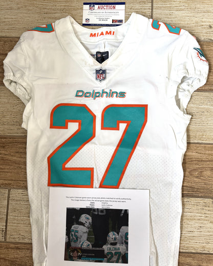 Justin Coleman GAME WORN 10/17/21 PHOTO MATCHED 📸 Miami Dolphins🐬On-Field Jersey 🎽 inc. PSA Authenticity 🛡️ vs Jacksonville Jaguars