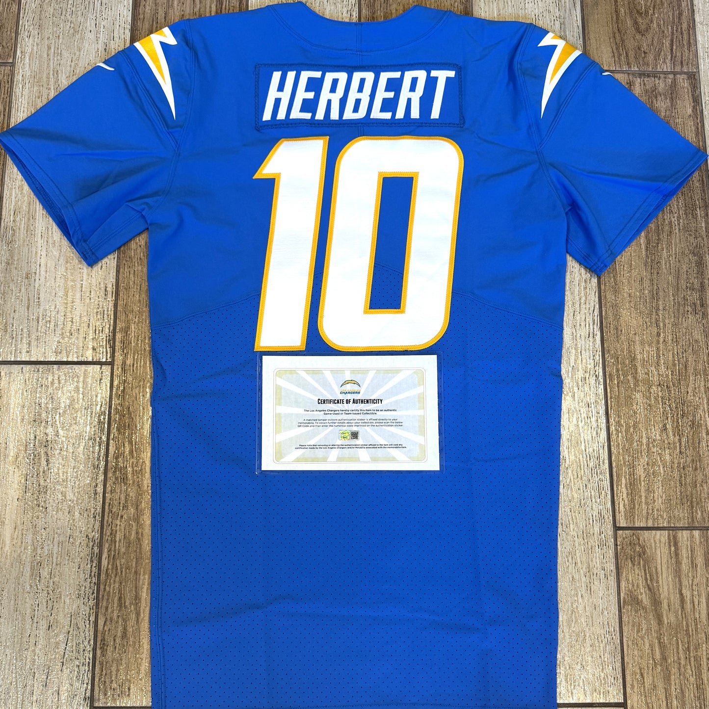 Justin Herbert TEAM ISSUED Los Angeles Chargers NFL Jersey includes sleeves 💯 RARE ⚡ Inc COA 🛡️