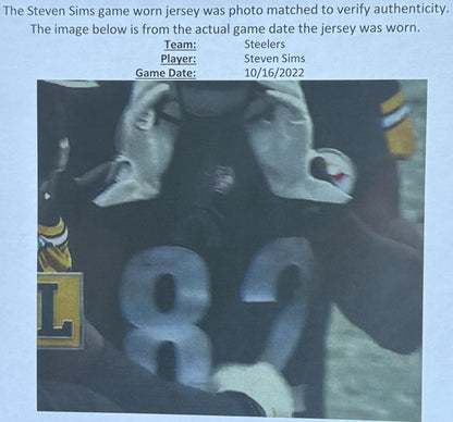 Steven Sims GAME WORN 💪10/16/22 PHOTO-MATCHED 📸 Pittsburgh Steelers On-Field NFL Jersey vs. Tampa Bay Buccaneers Also includes PSA Authenticity 🛡️