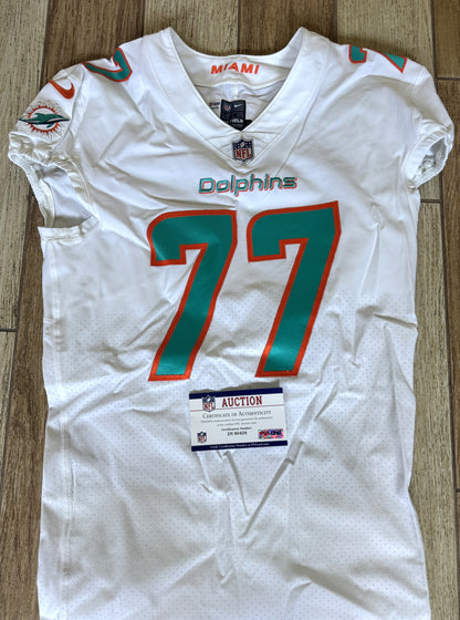 Jesse Davis GAME WORN 💪 10/17/21 PHOTO MATCHED 📸 Miami Dolphins 🐬 Nike On-Field NFL Jersey🎽 inc. PSA Authenticity 🛡️ vs Jacksonville Jaguars