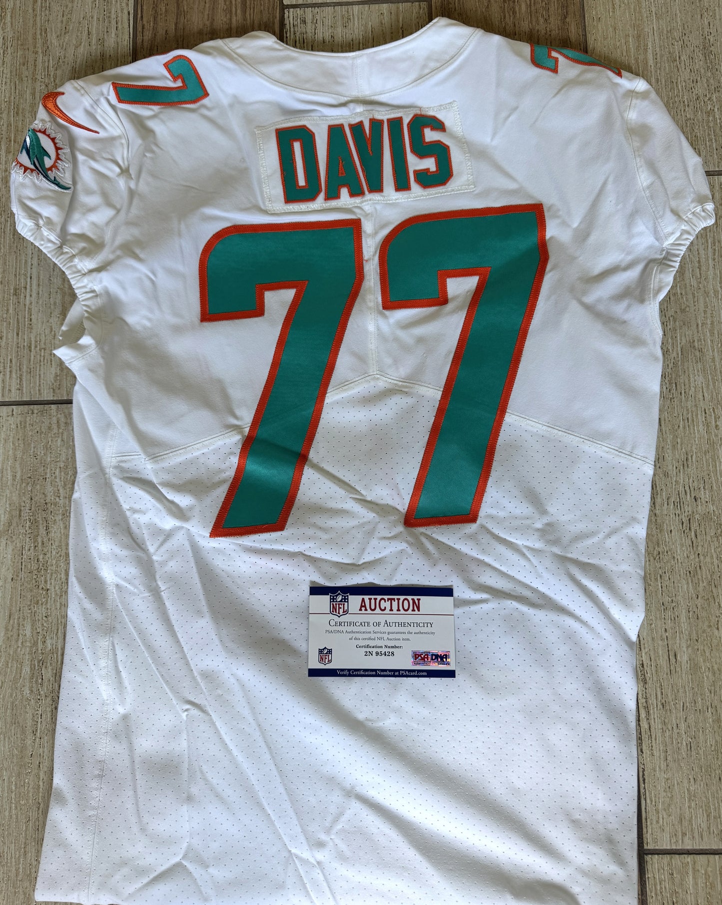 Jesse Davis GAME WORN 💪 10/17/21 PHOTO MATCHED 📸 Miami Dolphins 🐬 Nike On-Field NFL Jersey🎽 inc. PSA Authenticity 🛡️ vs Jacksonville Jaguars