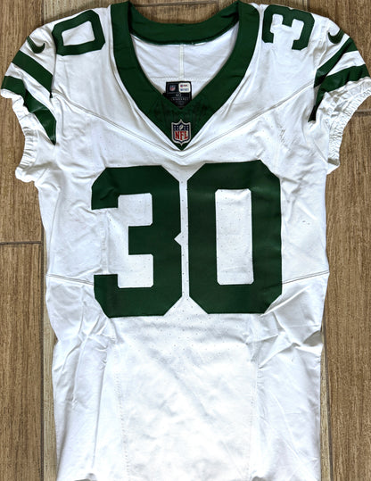 Michael Carter II GAME USED 💪 10/06/2024 New York Jets Nike NFL Jersey 👕vs. Minnesota Vikings London Matchup 🌍 Also includes PSA Authenticity🛡️