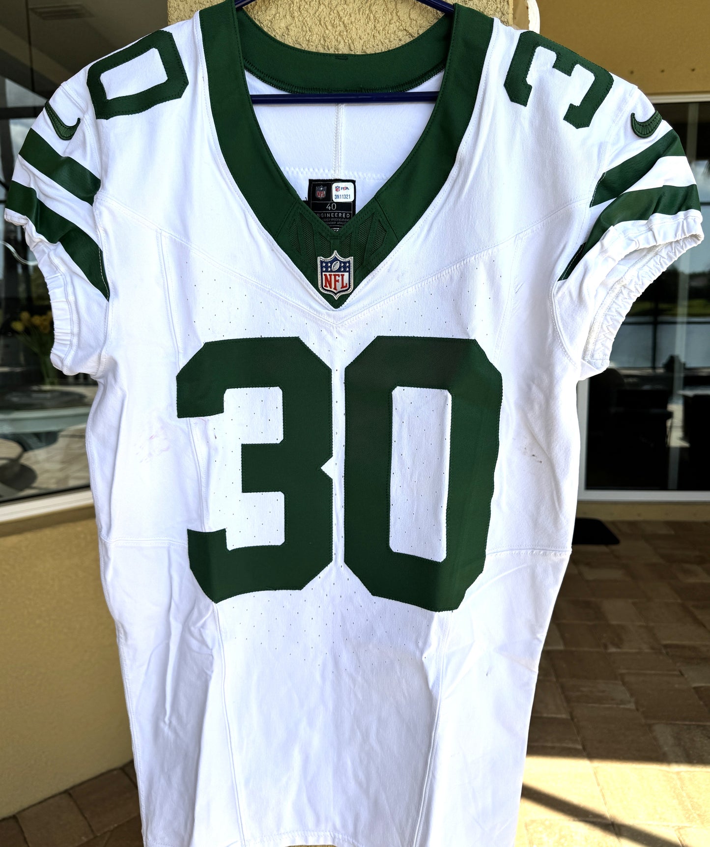 Michael Carter II GAME USED 💪 10/06/2024 New York Jets Nike NFL Jersey 👕vs. Minnesota Vikings London Matchup 🌍 Also includes PSA Authenticity🛡️
