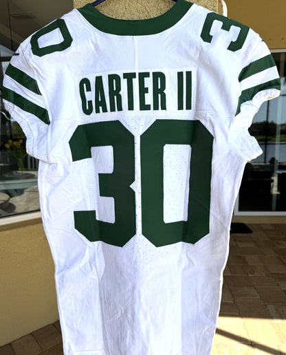 Michael Carter II GAME USED 💪 10/06/2024 New York Jets Nike NFL Jersey 👕vs. Minnesota Vikings London Matchup 🌍 Also includes PSA Authenticity🛡️