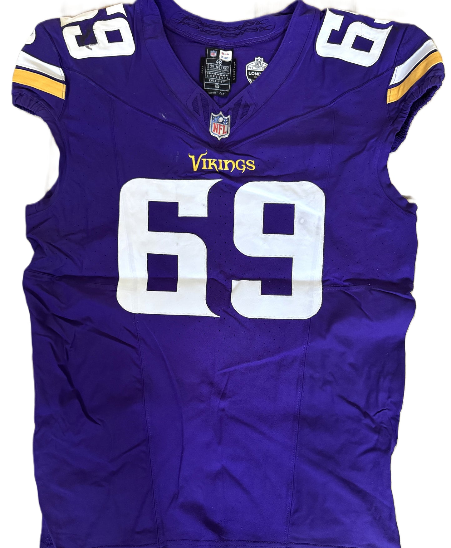 Dan Feeney GAME USED💪 10/06/24 Minnesota Vikings Nike NFL Jersey 👕 vs. New York Jets London Game ✅