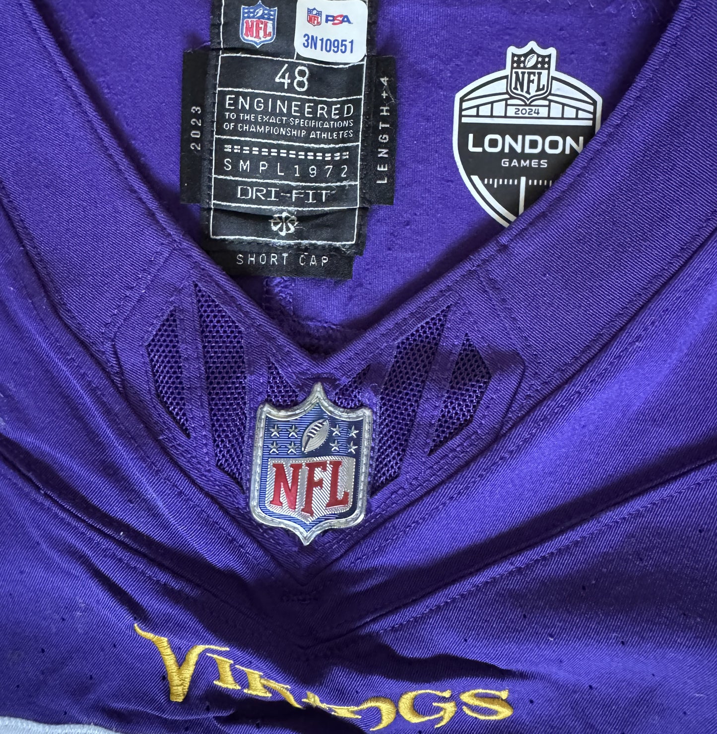 Dan Feeney GAME USED💪 10/06/24 Minnesota Vikings Nike NFL Jersey 👕 vs. New York Jets London Game ✅