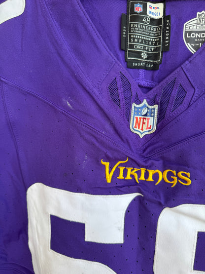 Dan Feeney GAME USED💪 10/06/24 Minnesota Vikings Nike NFL Jersey 👕 vs. New York Jets London Game ✅