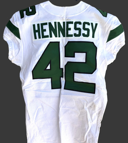 Thomas Hennessy GAME WORN 💪 10/24/21 PHOTO MATCHED 📸 New York Jets Nike NFL Jersey 👕vs. New England Patriots Includes PSA Authenticity🛡️