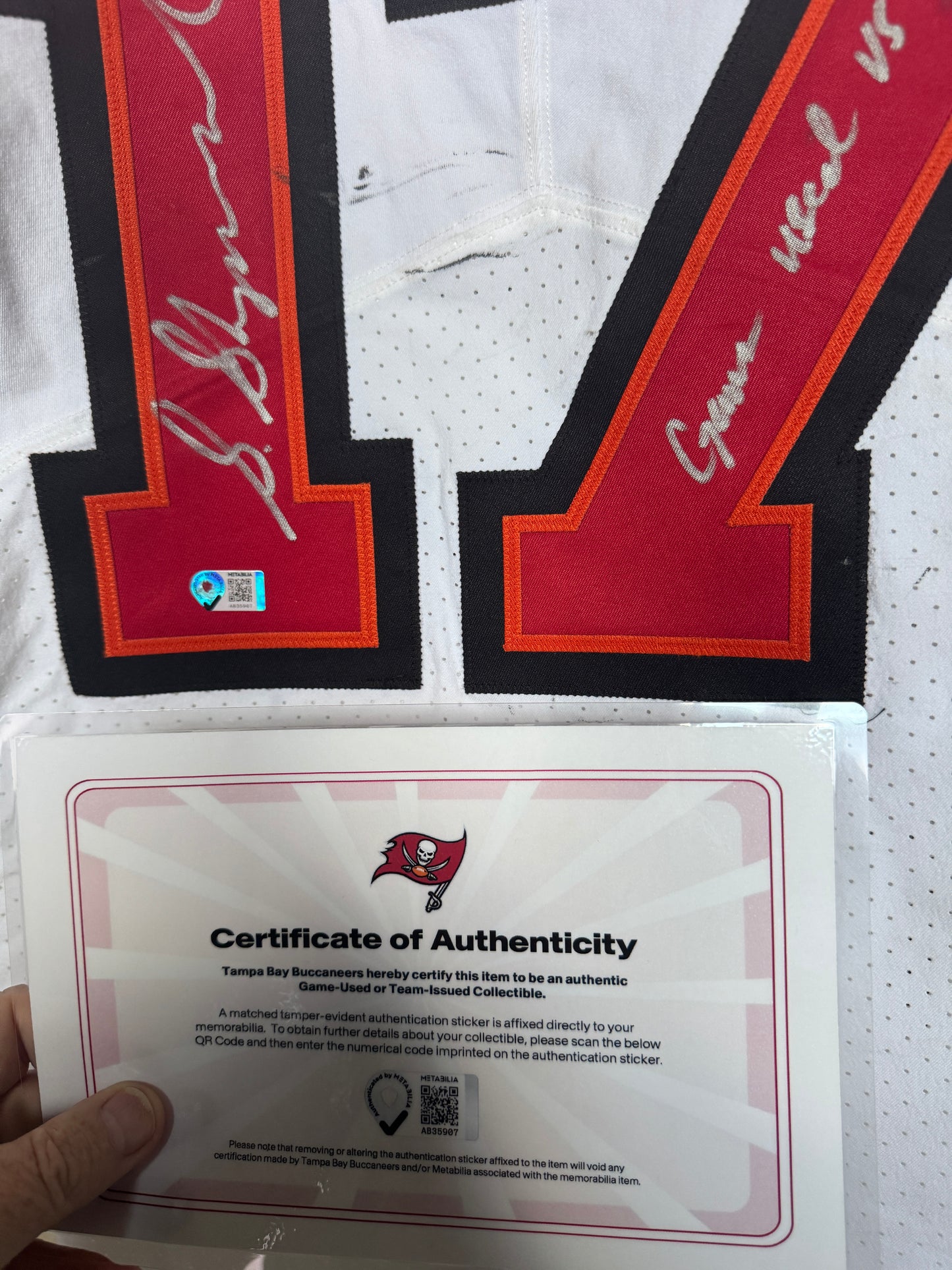 Sterling Shepard Signed + Inscribed GAME WORN 10/20/25 Tampa Bay Buccaneers Jersey vs Detroit Lions Also includes COA 🛡️