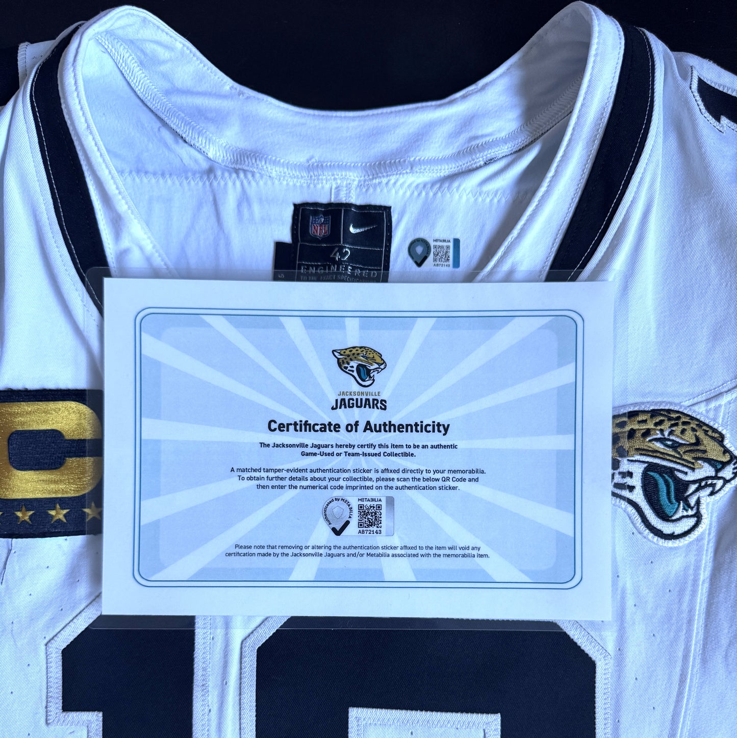 Trevor Lawrence GAME WORN 11/30/25 PHOTO MATCHED 📸 Jacksonville Jaguars NFL Jersey vs Tennessee Titans Also includes COA